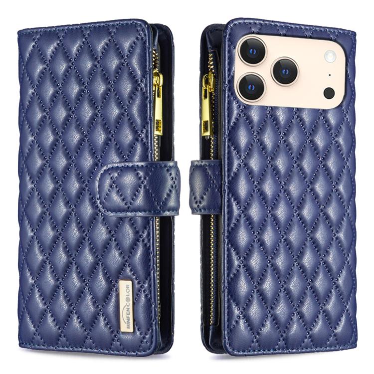 ダイヤモンド格子柄 ファスナー付き財布 レザーフリップフォンケース、iPhone 17 Pro Max用、iPhone 17 Pro用、iPhone 17用、iPhone Air用、iPhone 16 Pro Max用、iPhone 16 Pro用、iPhone 16 Plus用、iPhone 16用