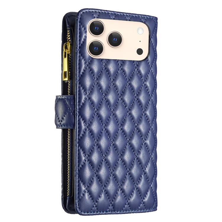 ダイヤモンド格子柄 ファスナー付き財布 レザーフリップフォンケース、iPhone 17 Pro Max用、iPhone 17 Pro用、iPhone 17用、iPhone Air用、iPhone 16 Pro Max用、iPhone 16 Pro用、iPhone 16 Plus用、iPhone 16用
