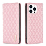 ダイヤモンド格子柄 マグネットレザーフリップフォンケース、iPhone 17 Pro Max用、iPhone 17 Pro用、iPhone 17用、iPhone Air用、iPhone 16 Pro Max用、iPhone 16 Pro用、iPhone 16 Plus用、iPhone 16用