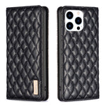 ダイヤモンド格子柄 マグネットレザーフリップフォンケース、iPhone 17 Pro Max用、iPhone 17 Pro用、iPhone 17用、iPhone Air用、iPhone 16 Pro Max用、iPhone 16 Pro用、iPhone 16 Plus用、iPhone 16用
