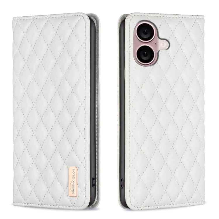 ダイヤモンド格子柄 マグネットレザーフリップフォンケース、iPhone 17 Pro Max用、iPhone 17 Pro用、iPhone 17用、iPhone Air用、iPhone 16 Pro Max用、iPhone 16 Pro用、iPhone 16 Plus用、iPhone 16用
