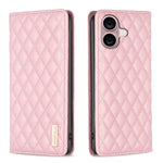 ダイヤモンド格子柄 マグネットレザーフリップフォンケース、iPhone 17 Pro Max用、iPhone 17 Pro用、iPhone 17用、iPhone Air用、iPhone 16 Pro Max用、iPhone 16 Pro用、iPhone 16 Plus用、iPhone 16用