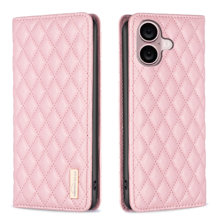 ダイヤモンド格子柄 マグネットレザーフリップフォンケース、iPhone 17 Pro Max用、iPhone 17 Pro用、iPhone 17用、iPhone Air用、iPhone 16 Pro Max用、iPhone 16 Pro用、iPhone 16 Plus用、iPhone 16用