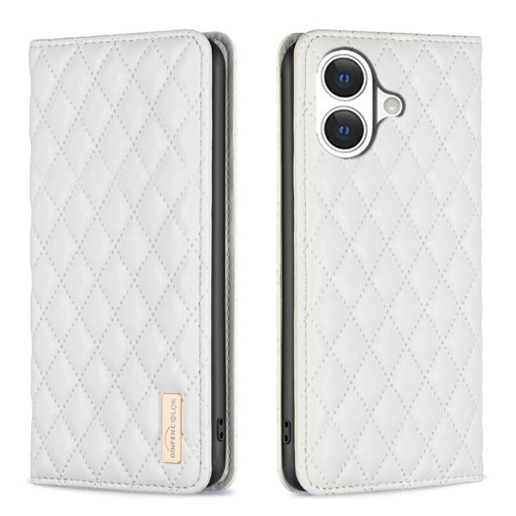 ダイヤモンド格子柄 マグネットレザーフリップフォンケース、iPhone 17 Pro Max用、iPhone 17 Pro用、iPhone 17用、iPhone Air用、iPhone 16 Pro Max用、iPhone 16 Pro用、iPhone 16 Plus用、iPhone 16用