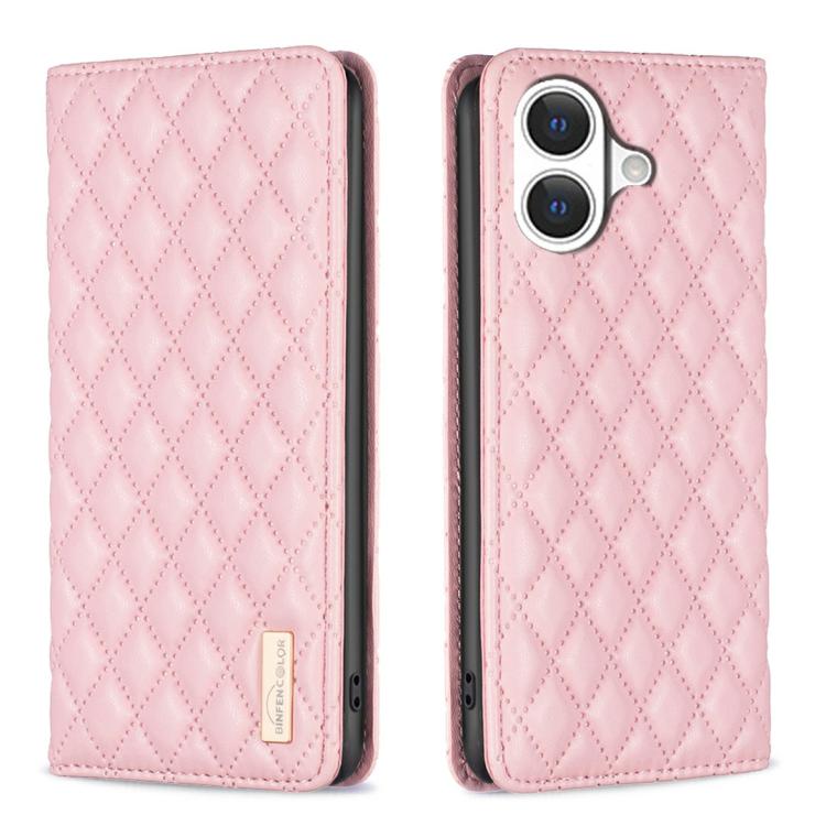 ダイヤモンド格子柄 マグネットレザーフリップフォンケース、iPhone 17 Pro Max用、iPhone 17 Pro用、iPhone 17用、iPhone Air用、iPhone 16 Pro Max用、iPhone 16 Pro用、iPhone 16 Plus用、iPhone 16用