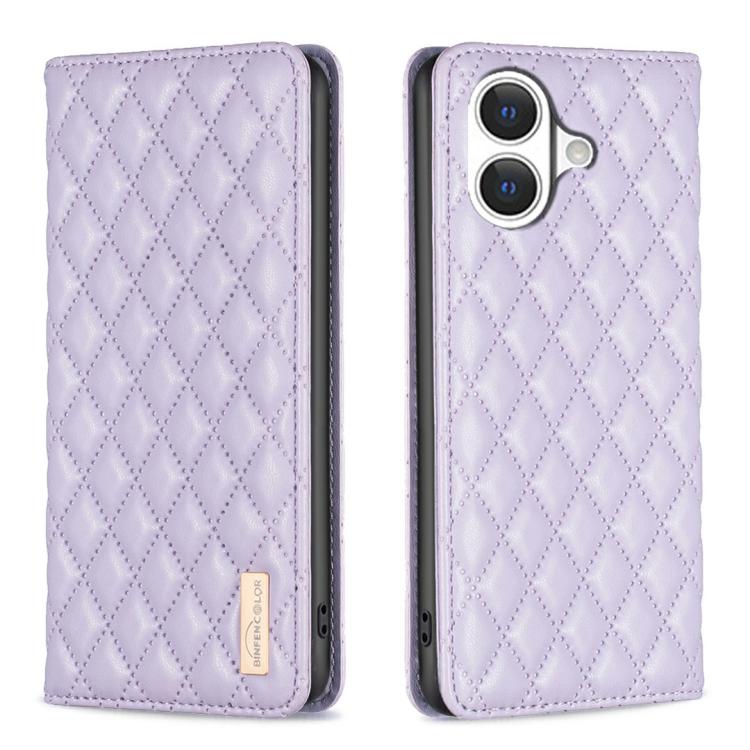 ダイヤモンド格子柄 マグネットレザーフリップフォンケース、iPhone 17 Pro Max用、iPhone 17 Pro用、iPhone 17用、iPhone Air用、iPhone 16 Pro Max用、iPhone 16 Pro用、iPhone 16 Plus用、iPhone 16用