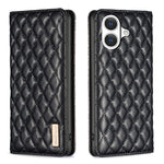 ダイヤモンド格子柄 マグネットレザーフリップフォンケース、iPhone 17 Pro Max用、iPhone 17 Pro用、iPhone 17用、iPhone Air用、iPhone 16 Pro Max用、iPhone 16 Pro用、iPhone 16 Plus用、iPhone 16用