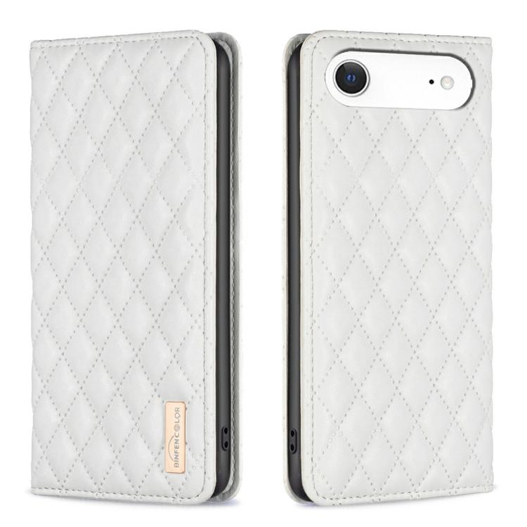 ダイヤモンド格子柄 マグネットレザーフリップフォンケース、iPhone 17 Pro Max用、iPhone 17 Pro用、iPhone 17用、iPhone Air用、iPhone 16 Pro Max用、iPhone 16 Pro用、iPhone 16 Plus用、iPhone 16用