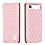 ダイヤモンド格子柄 マグネットレザーフリップフォンケース、iPhone 17 Pro Max用、iPhone 17 Pro用、iPhone 17用、iPhone Air用、iPhone 16 Pro Max用、iPhone 16 Pro用、iPhone 16 Plus用、iPhone 16用