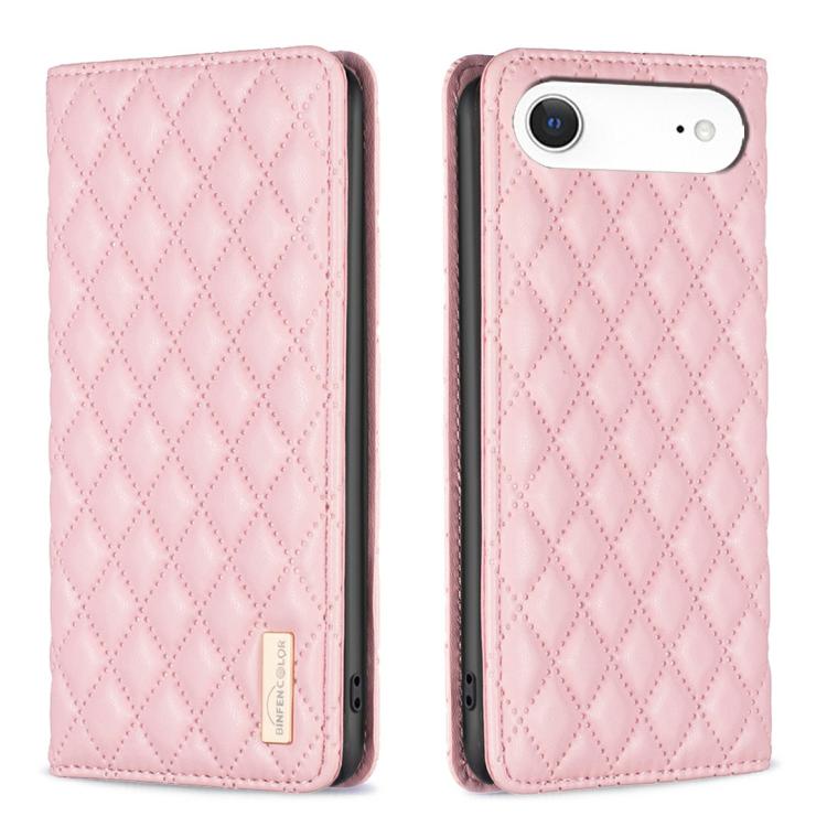 ダイヤモンド格子柄 マグネットレザーフリップフォンケース、iPhone 17 Pro Max用、iPhone 17 Pro用、iPhone 17用、iPhone Air用、iPhone 16 Pro Max用、iPhone 16 Pro用、iPhone 16 Plus用、iPhone 16用