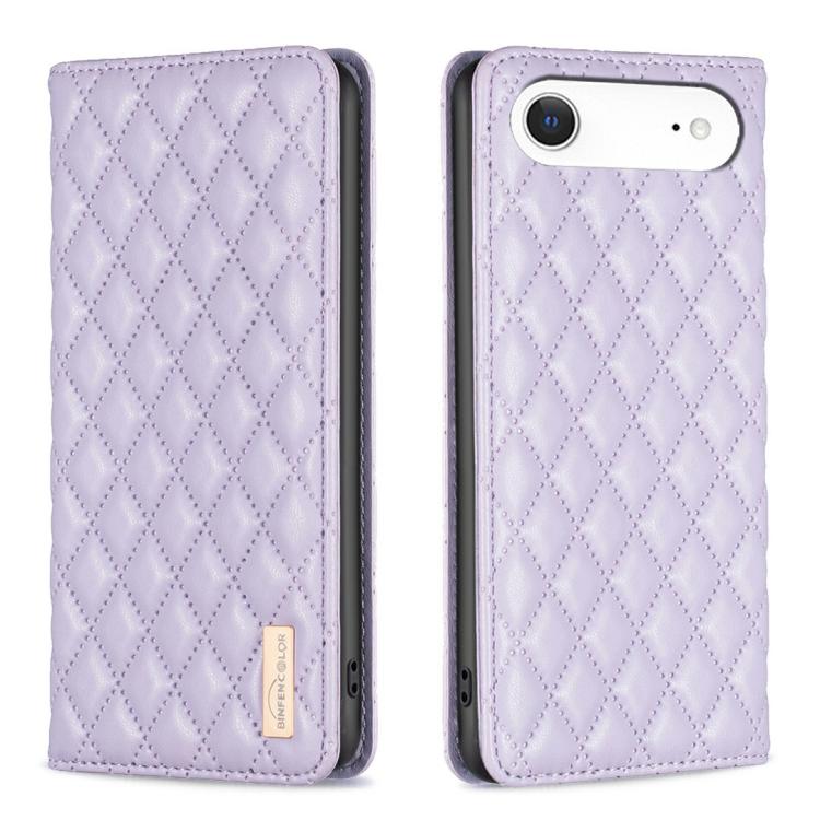 ダイヤモンド格子柄 マグネットレザーフリップフォンケース、iPhone 17 Pro Max用、iPhone 17 Pro用、iPhone 17用、iPhone Air用、iPhone 16 Pro Max用、iPhone 16 Pro用、iPhone 16 Plus用、iPhone 16用