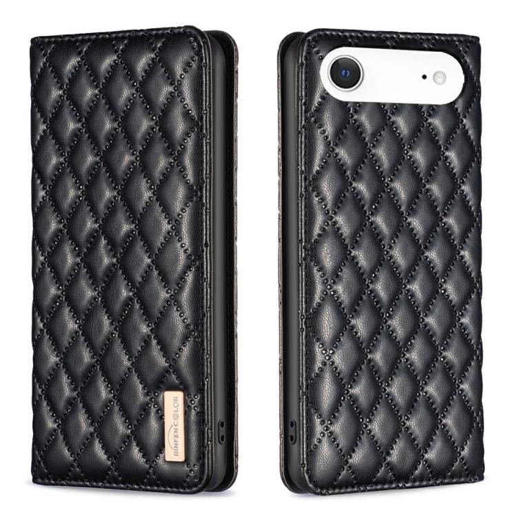 ダイヤモンド格子柄 マグネットレザーフリップフォンケース、iPhone 17 Pro Max用、iPhone 17 Pro用、iPhone 17用、iPhone Air用、iPhone 16 Pro Max用、iPhone 16 Pro用、iPhone 16 Plus用、iPhone 16用