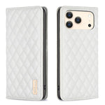 ダイヤモンド格子柄 マグネットレザーフリップフォンケース、iPhone 17 Pro Max用、iPhone 17 Pro用、iPhone 17用、iPhone Air用、iPhone 16 Pro Max用、iPhone 16 Pro用、iPhone 16 Plus用、iPhone 16用