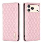 ダイヤモンド格子柄 マグネットレザーフリップフォンケース、iPhone 17 Pro Max用、iPhone 17 Pro用、iPhone 17用、iPhone Air用、iPhone 16 Pro Max用、iPhone 16 Pro用、iPhone 16 Plus用、iPhone 16用