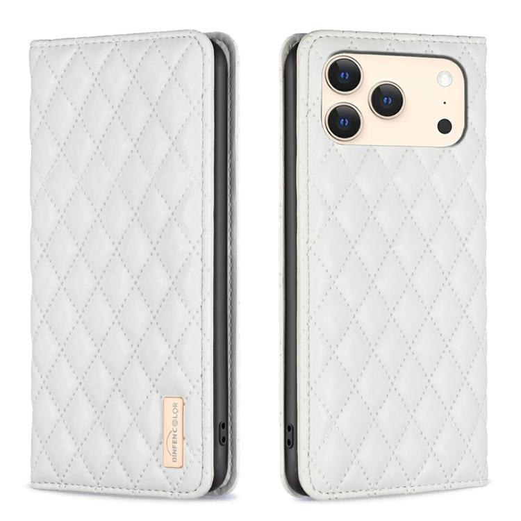ダイヤモンド格子柄 マグネットレザーフリップフォンケース、iPhone 17 Pro Max用、iPhone 17 Pro用、iPhone 17用、iPhone Air用、iPhone 16 Pro Max用、iPhone 16 Pro用、iPhone 16 Plus用、iPhone 16用