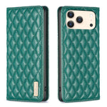 ダイヤモンド格子柄 マグネットレザーフリップフォンケース、iPhone 17 Pro Max用、iPhone 17 Pro用、iPhone 17用、iPhone Air用、iPhone 16 Pro Max用、iPhone 16 Pro用、iPhone 16 Plus用、iPhone 16用