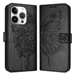 エンボス加工バタフライレザー電話ケース、iPhone 16 Pro用、iPhone 16 Plus用、iPhone 16用、iPhone 15 Pro Max用、iPhone 15 Pro用、iPhone 15 Plus用