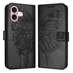 エンボス加工バタフライレザー電話ケース、iPhone 16 Pro用、iPhone 16 Plus用、iPhone 16用、iPhone 15 Pro Max用、iPhone 15 Pro用、iPhone 15 Plus用