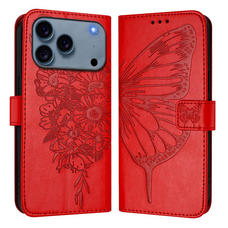 エンボス加工バタフライレザーフォンケース、iPhone 17e / 16e用、iPhone 17 Pro Max用、iPhone 17 Pro用、iPhone 17用、iPhone Air用、iPhone 16 Pro Max用