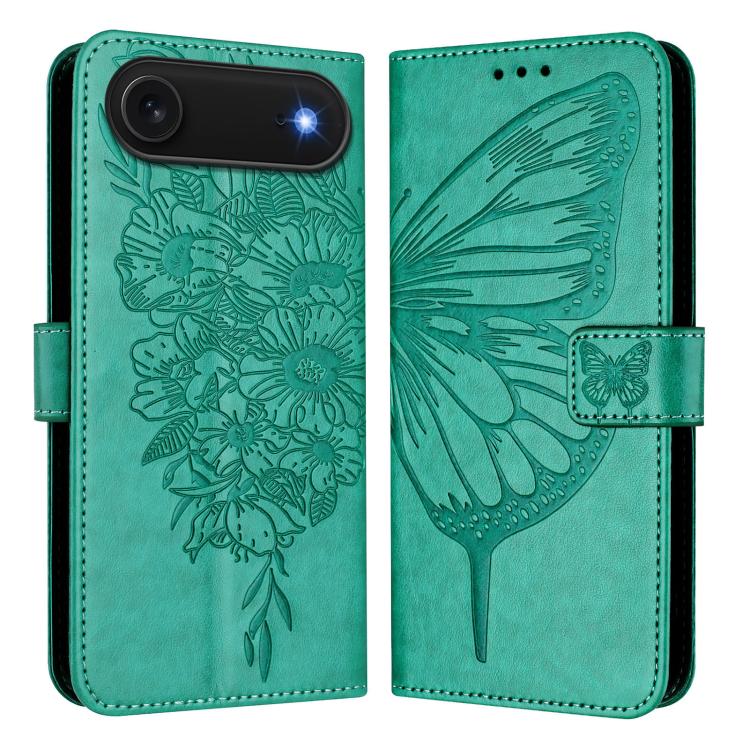 エンボス加工バタフライレザーフォンケース、iPhone 17e / 16e用、iPhone 17 Pro Max用、iPhone 17 Pro用、iPhone 17用、iPhone Air用、iPhone 16 Pro Max用