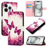 3Dペインティング横開きレザー電話ケース、iPhone 16 Pro用、iPhone 16 Plus用、iPhone 16用、iPhone 15 Pro Max用、iPhone 15 Pro用、iPhone 15 Plus用