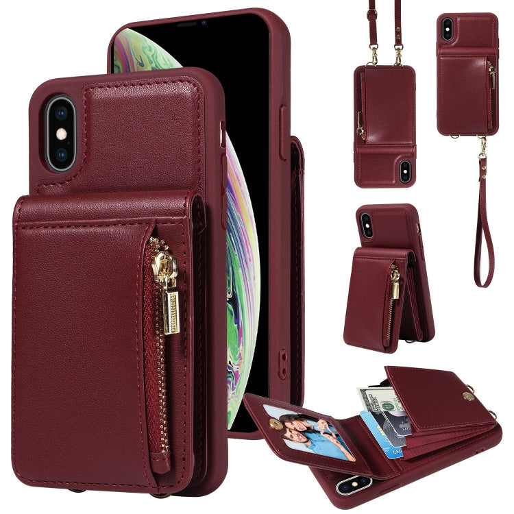 クロスボディランヤードジッパー財布レザー電話ケース、iPhone XS Max用、iPhone 7 Plus / 8 Plus用