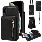 クロスボディランヤードジッパー財布レザー電話ケース、iPhone XS Max用、iPhone 7 Plus / 8 Plus用