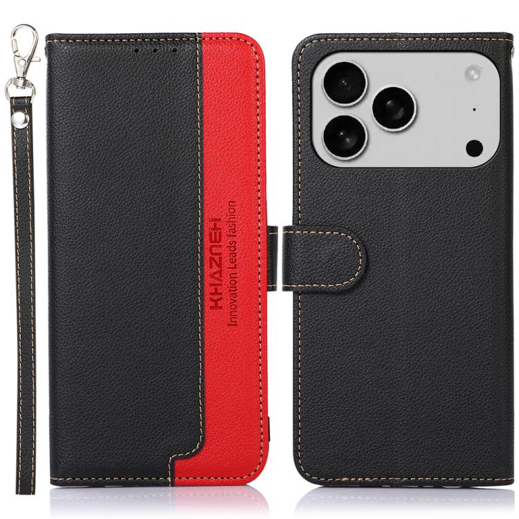 KHAZNEHライチテクスチャーレザーRFID電話ケース、iPhone 16e / 17e用、iPhone 17 Pro Max用、iPhone 17 Pro用、iPhone 17用、iPhone Air用、iPhone 16 Pro Max用、iPhone 16 Pro用、iPhone 16 Plus用、iPhone 16用、iPhone 15 Pro Max用