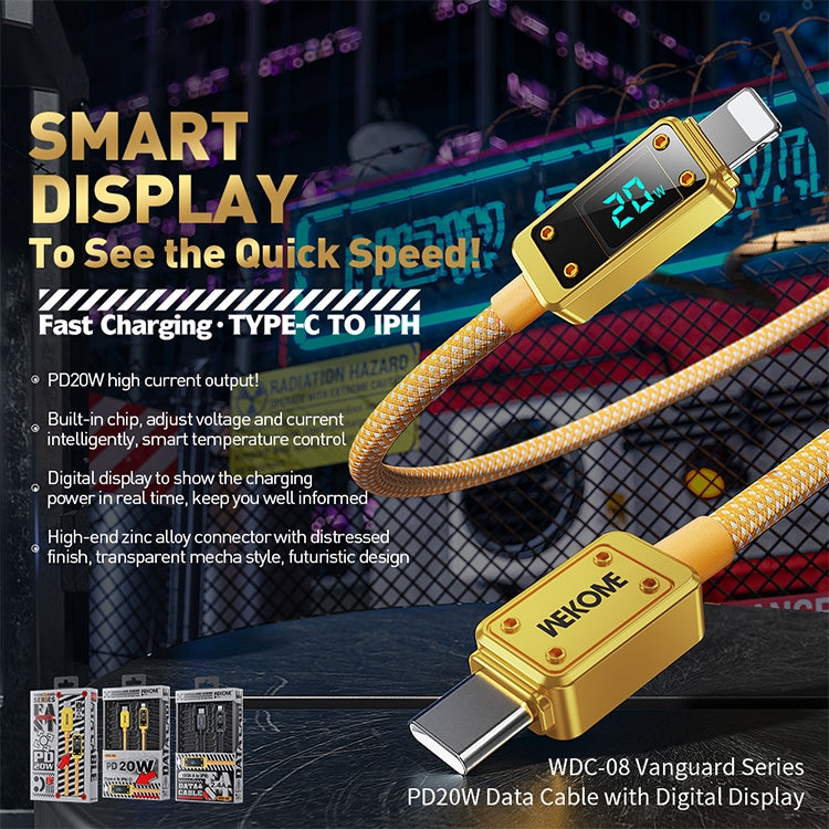 WK WDC-08 PD 20W USB-C/Type-C から 8ピン デジタル表示データケーブル、長さ：1m、WDC-08