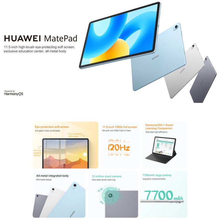 HUAWEI MatePad 11.5インチ 2023 WIFI、HarmonyOS 3.1 Qualcomm Snapdragon 7 Gen 1 オクタコア、Google Play非対応、8GB+128GB、8GB+256GB、8GB+128GB 拡散スクリーン、8GB+256GB 拡散スクリーン