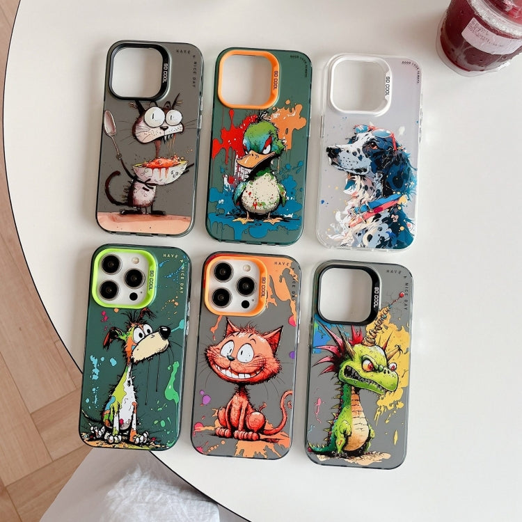 動物柄油絵シリーズ PC + TPUスマホケース、iPhone 16 Plus用