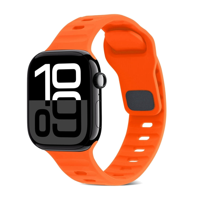 スクエアバックルストライプシリコンウォッチバンド、Apple Watch Series 10 46mm用、Apple Watch Series 10 42mm用