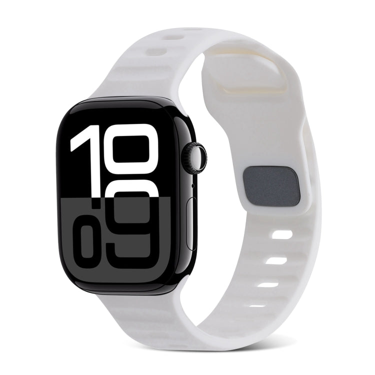 スクエアバックルストライプシリコンウォッチバンド、Apple Watch Series 10 46mm用、Apple Watch Series 10 42mm用