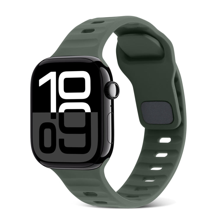 スクエアバックルストライプシリコンウォッチバンド、Apple Watch Series 10 46mm用、Apple Watch Series 10 42mm用