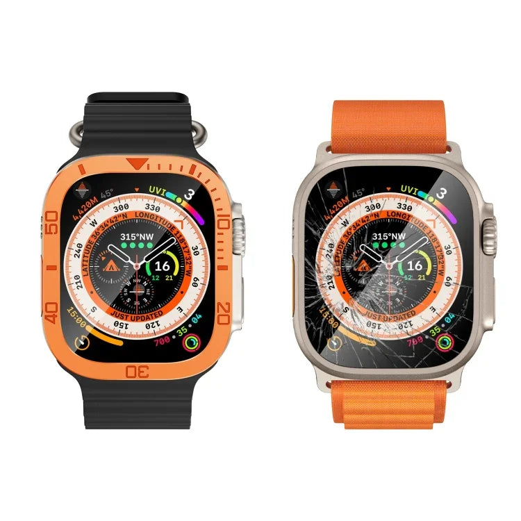 Number Ring Metal Frame Integrated Tempered Film, For Apple Watch Ultra 1 / 2 / 3 49mm