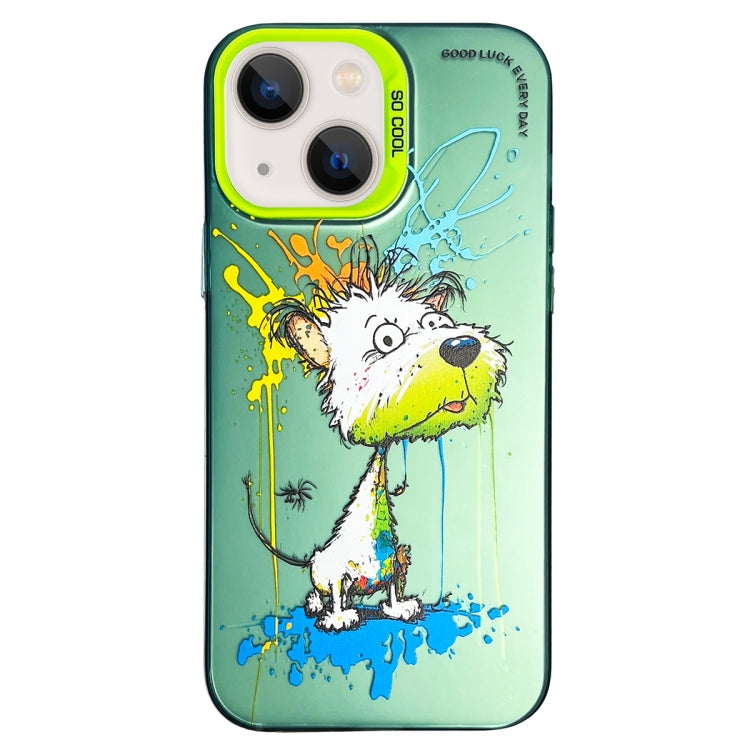 Double Layer Color Silver Series Animal Oil Painting Phone Case, For iPhone 14, For iPhone 15 Pro Max