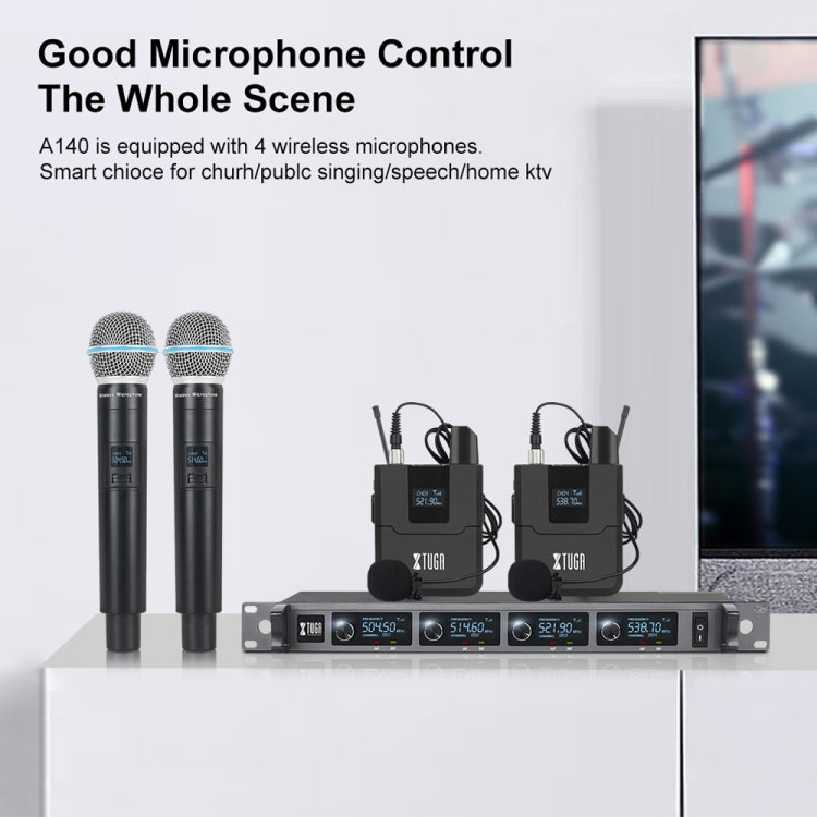 XTUGA A140-B ワイヤレスマイクシステム 4ボディパック ヘッドセットラベリアマイク、A140-B