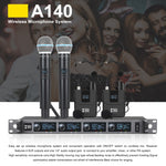 XTUGA A140-B ワイヤレスマイクシステム 4ボディパック ヘッドセットラベリアマイク、A140-B
