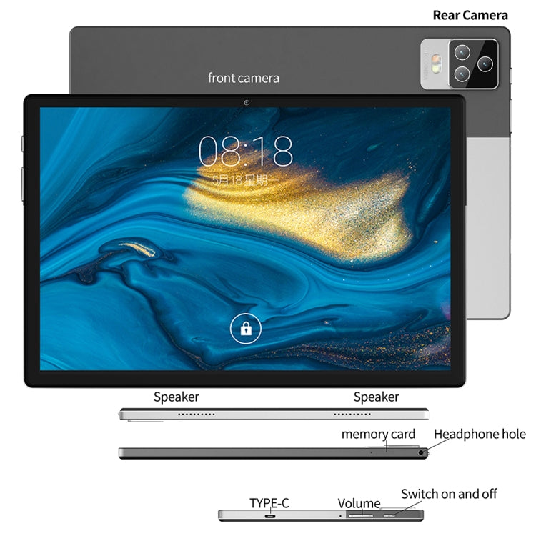 BDF P70 4G LTE タブレットPC 10.1インチ、Android 12 MTK6762 オクタコア、デュアルSIM対応、EUプラグ、8GB+256GB