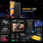 Ulefone Armor X13、IP68/IP69K 耐衝撃スマホ、6.52インチ Android 15 MediaTek Helio G36 オクタコア、ネットワーク：4G、NFC、OTG、6GB+64GB