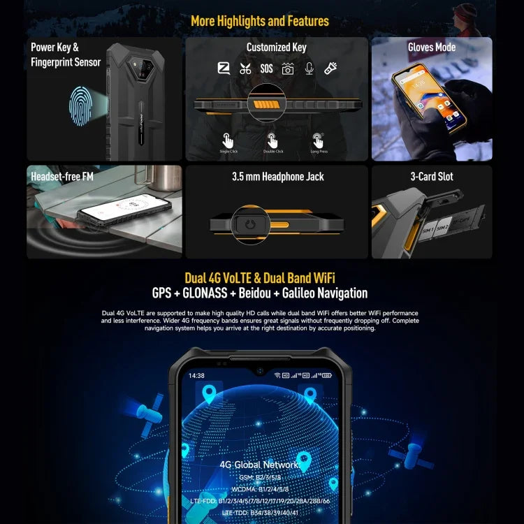 Ulefone Armor X13、IP68/IP69K 耐衝撃スマホ、6.52インチ Android 15 MediaTek Helio G36 オクタコア、ネットワーク：4G、NFC、OTG、6GB+64GB