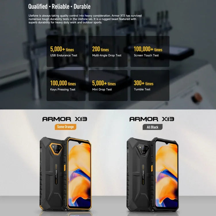 Ulefone Armor X13、IP68/IP69K 耐衝撃スマホ、6.52インチ Android 15 MediaTek Helio G36 オクタコア、ネットワーク：4G、NFC、OTG、6GB+64GB