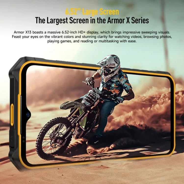 Ulefone Armor X13、IP68/IP69K 耐衝撃スマホ、6.52インチ Android 15 MediaTek Helio G36 オクタコア、ネットワーク：4G、NFC、OTG、6GB+64GB