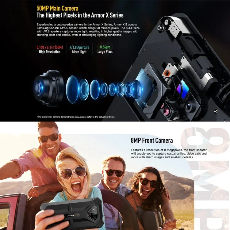 Ulefone Armor X13、IP68/IP69K 耐衝撃スマホ、6.52インチ Android 15 MediaTek Helio G36 オクタコア、ネットワーク：4G、NFC、OTG、6GB+64GB