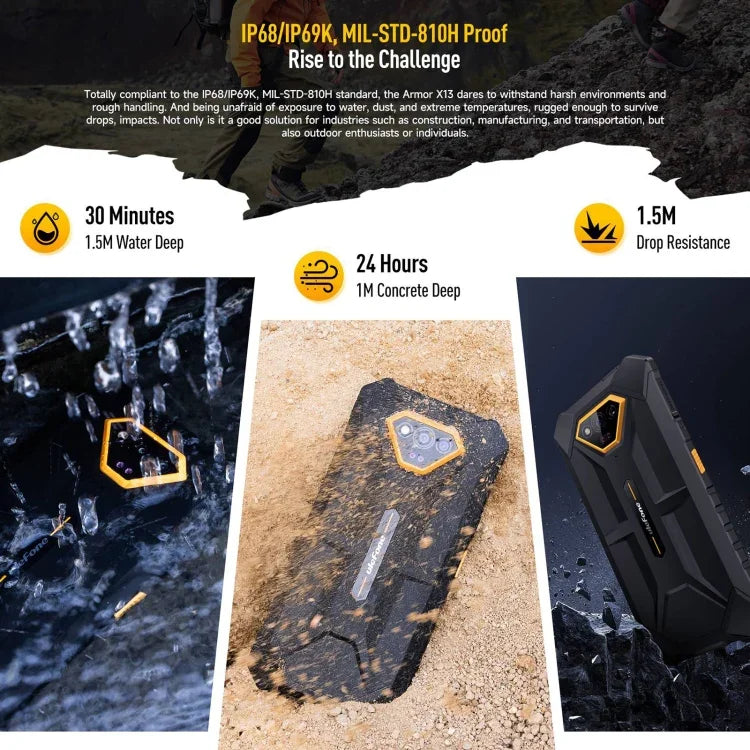 Ulefone Armor X13、IP68/IP69K 耐衝撃スマホ、6.52インチ Android 15 MediaTek Helio G36 オクタコア、ネットワーク：4G、NFC、OTG、6GB+64GB