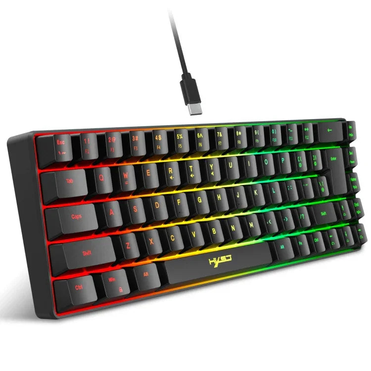 HXSJ V200 有線 RGBバックライト メカニカルキーボード 68キーキャップ、ケーブル長: 1.7m、V200 ブラック、V200 ホワイト