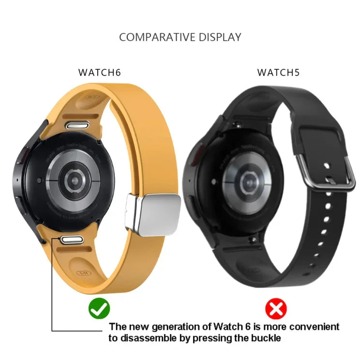 マグネット折りたたみブラックバックルシリコンウォッチバンド、Samsung Galaxy Watch 6用