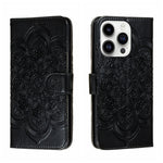 サンマンダラエンボスレザーフォンケース、iPhone 16e / 17e用、iPhone 17 Pro Max用、iPhone 17 Pro用、iPhone 17用、iPhone Air用、iPhone 15 Pro Max用