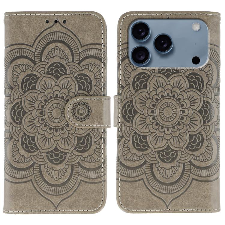 サンマンダラエンボスレザーフォンケース、iPhone 16e / 17e用、iPhone 17 Pro Max用、iPhone 17 Pro用、iPhone 17用、iPhone Air用、iPhone 15 Pro Max用