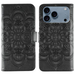 サンマンダラエンボスレザーフォンケース、iPhone 16e / 17e用、iPhone 17 Pro Max用、iPhone 17 Pro用、iPhone 17用、iPhone Air用、iPhone 15 Pro Max用